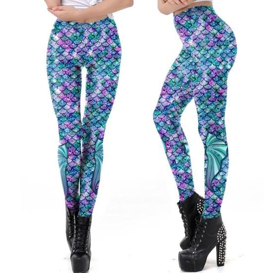 Højtaljede Yoga Bukser 3D Havfrue Mønster Leggings Realistisk Fiskeskæl Mønster Åndbare Dans Leggings