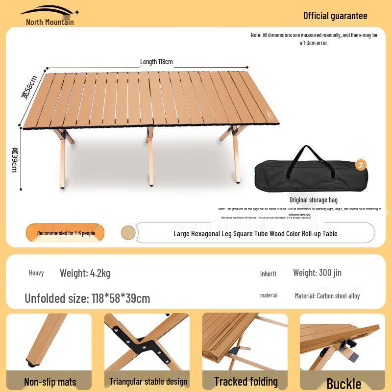 Reinforced Outdoor Folding Table and Chair Set with Roll-up Table