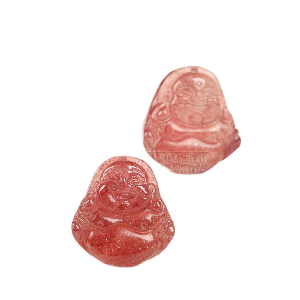 Senwu Jewelry Natural Strawberry Quartz Buddha Carving Pendants, DIY Accessories.