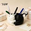 Modern Desk Storage 3D Printed Cat Pen Holder, Cute Sleeping Kitty Stationery Organizer, 2-in-1 Makeup Brush Cup for Brushes Desktop Organizer