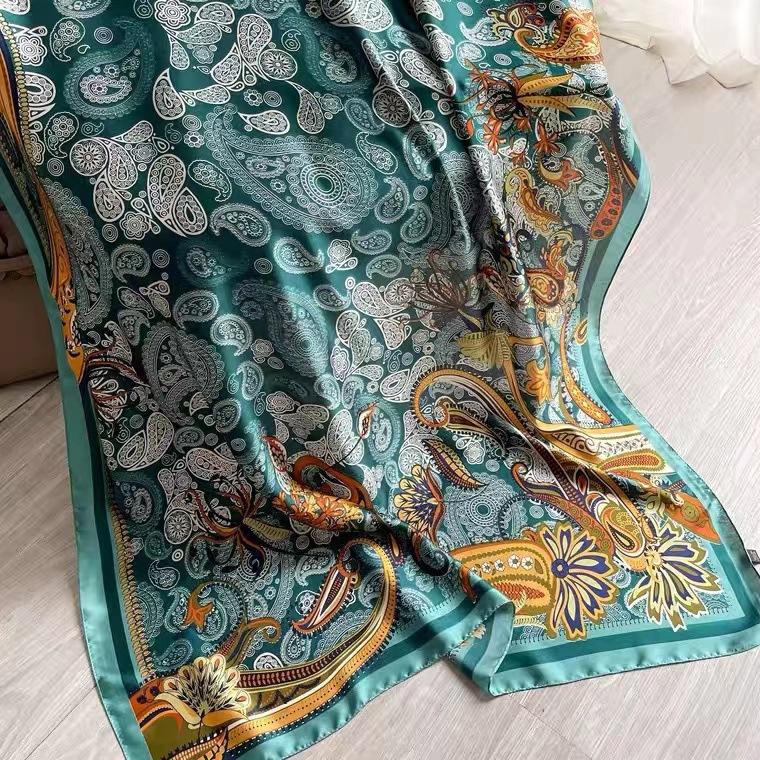 Luksus sateng silkesjal skjerf kvinner skjerf sommer solkrem strand stjal wraps Bufanda kvinnelig hodetørkle Echarpe