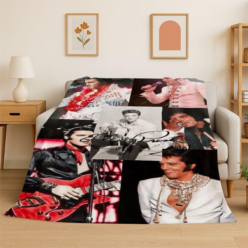 Coperta morbida in flanella retrò The King E-Elvis Presley, Coperta accogliente per letto, Divano, Divanetto, Camera da letto, Soggiorno, Viaggio, Picnic