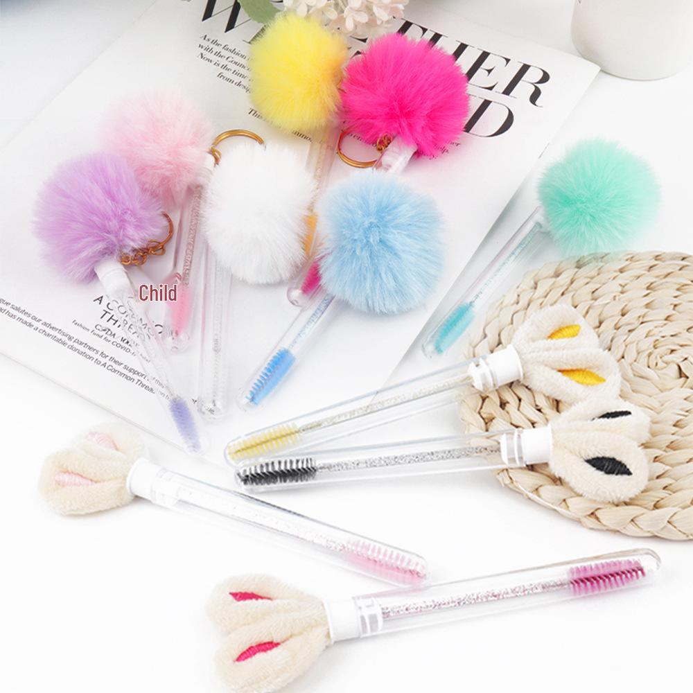 Gold Buckle Pompom Eyelash & Eyebrow Brush with Crystal Rod and Rabbit Ear Comb