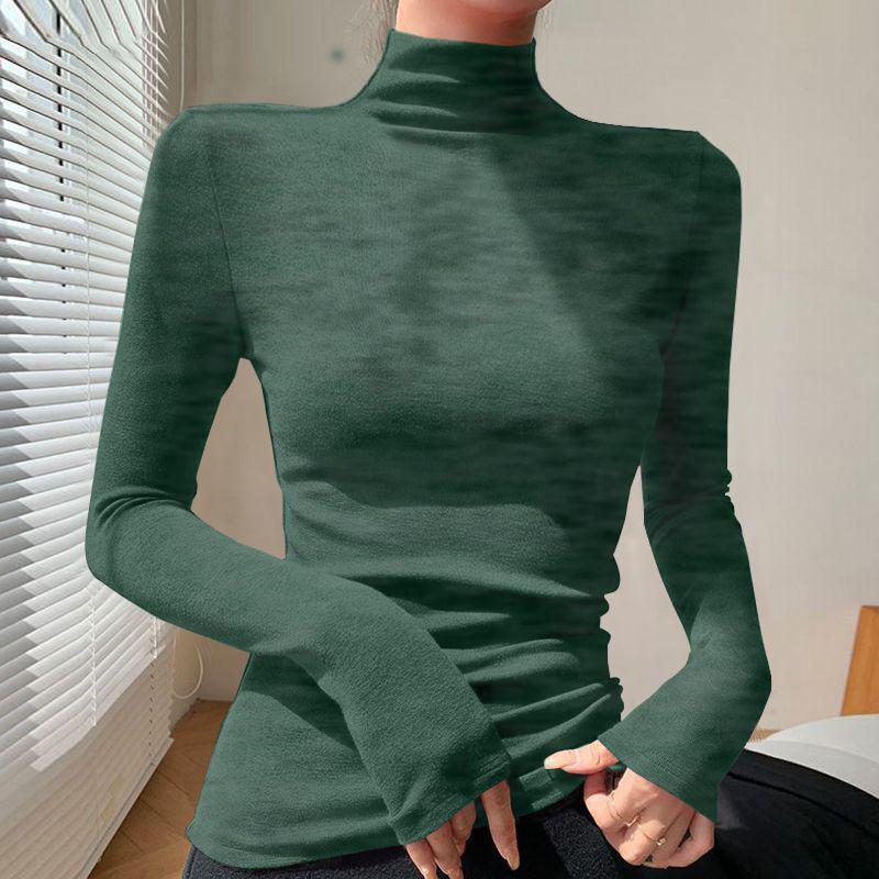 Chic Slim-fit High-neck Long-sleeve Base Layer: Solid Color, Flattering, Versatile Autumn/Winter Top