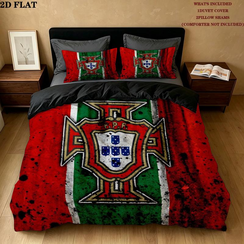 Portugal National Football Team Pattern Bedding Quilt Set Home Decoration Gift (1 * duvet cover + 2 * pillowcase without core)