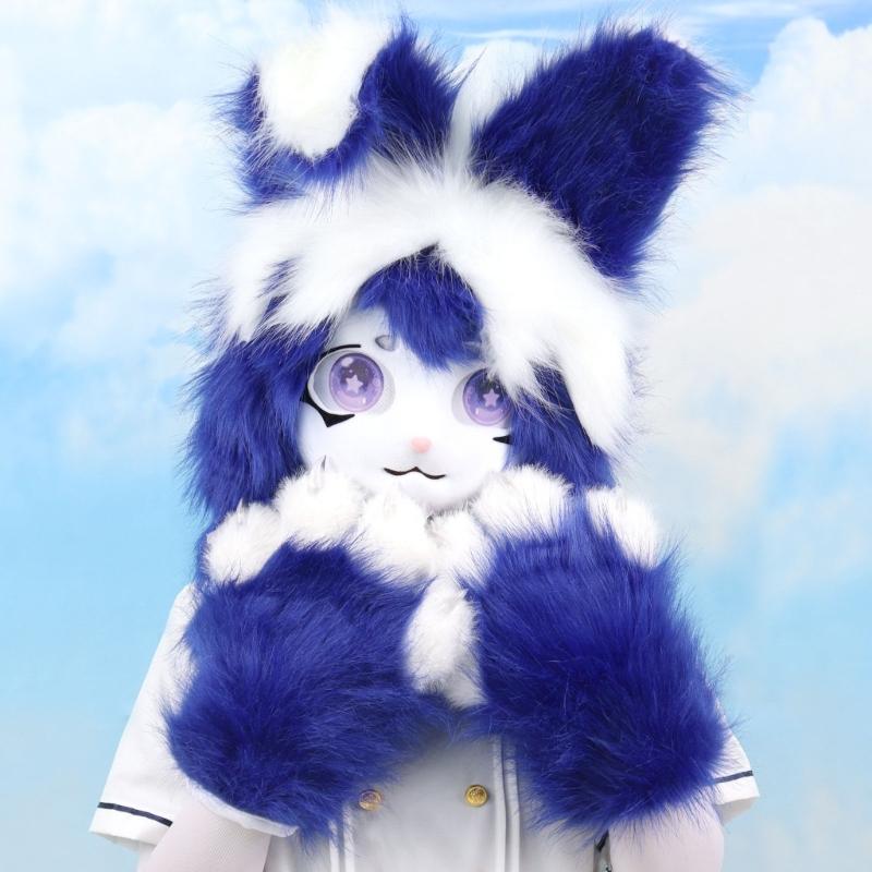 Futrzana Głowa Zwierzęcia Królik Fursuit Maska Wycięta Halloweenowa Bal Maskowy Cosplay Kostium Akcesoria Nakrycie Głowy Królika dla Dzieci Dorosłych
