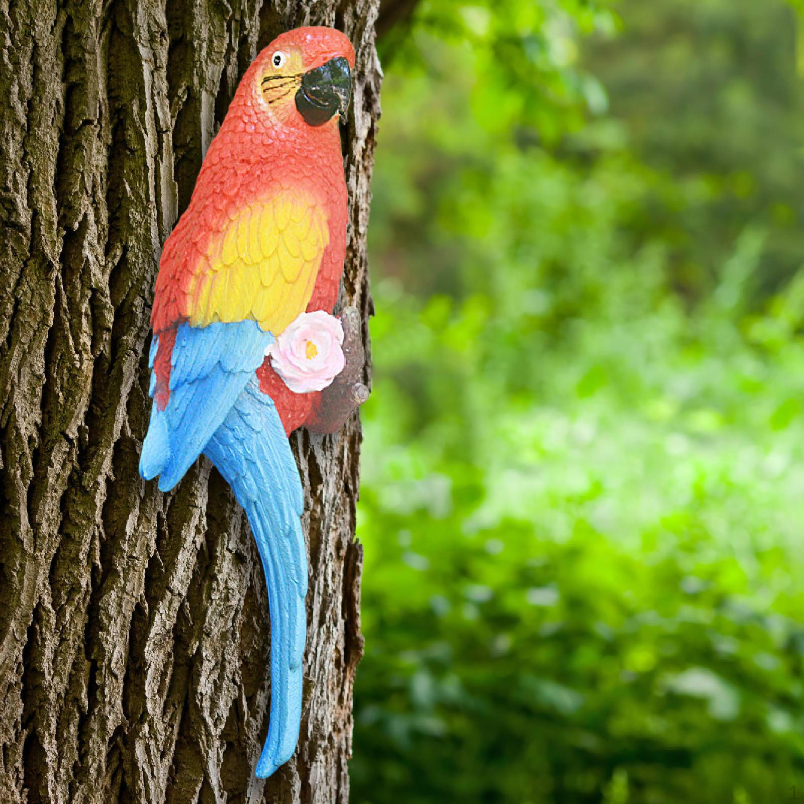 

Outdoor Parrot Figurine Bird Sculpture Tree Decor Animal Garden Statue Ornament for Left Red