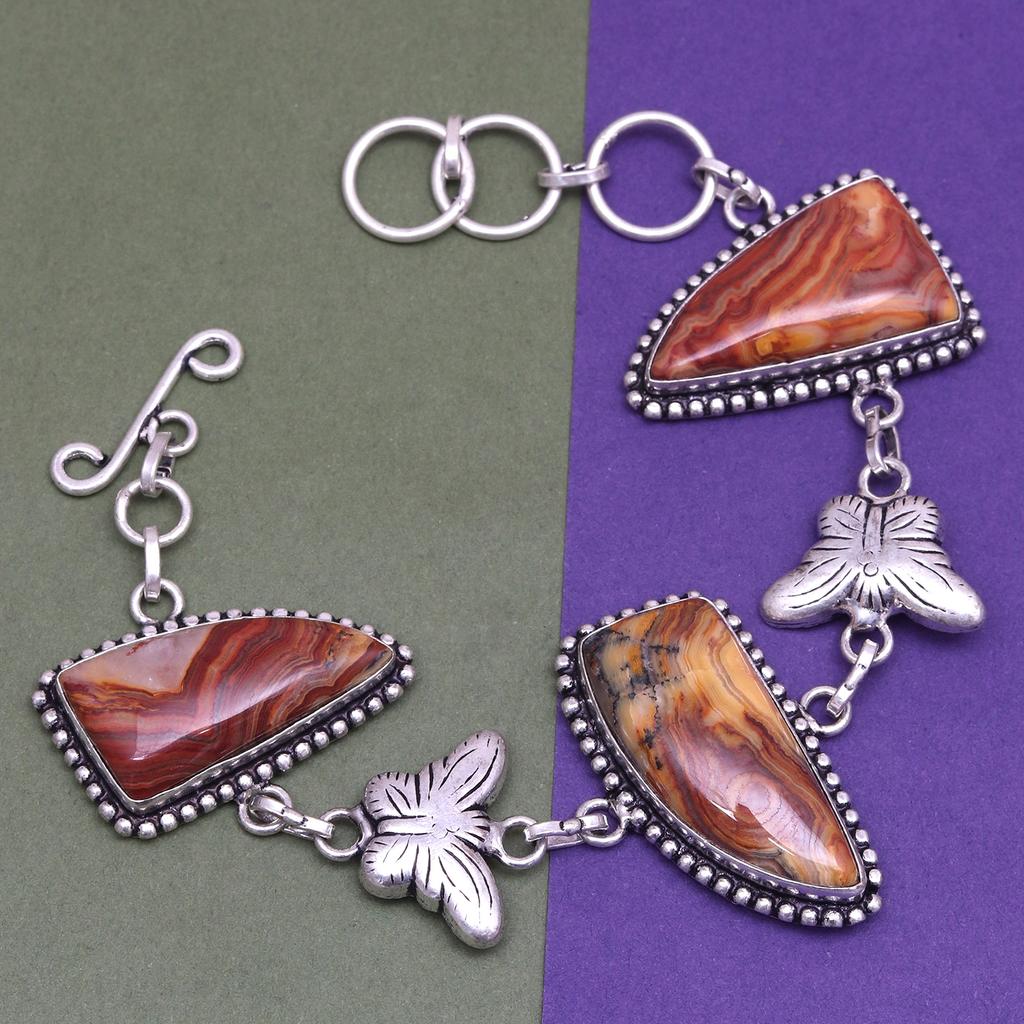 Lace Crazy Silver  Agate Bracelet Gemstone Sterling Handmade Cuff Adjustable