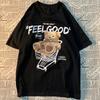 Original American Retro Teddy Bear Print Short Sleeved T-shirt For Men Women Couple Fashion Label Harajuku Pure Cotton Tee 70347