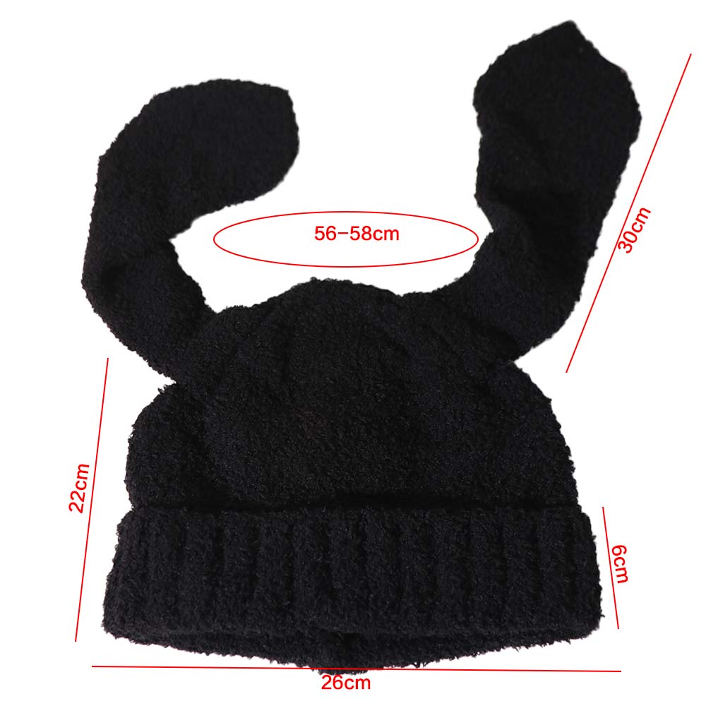Knitted Women Beanie Hat Solid Color Plush Skull Cap All-match Rabbit Ear Hats  Streetwear