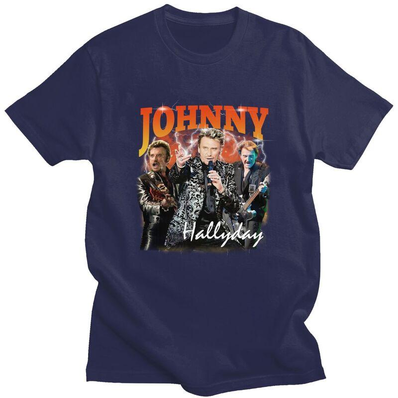 Custom Johnny Hallyday T Shirt Men Short Sleeves 100 Cotton Tshirt Casual French Singer Rock Music Tee Tops Fashion Tshirt
