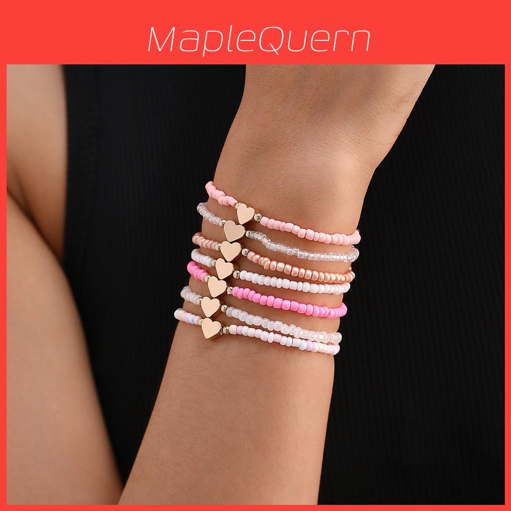 Mädchen Herzform Perlenarmbänder Set Mit Glasmaterial Für Geschenk Und Jahrestag Feiern