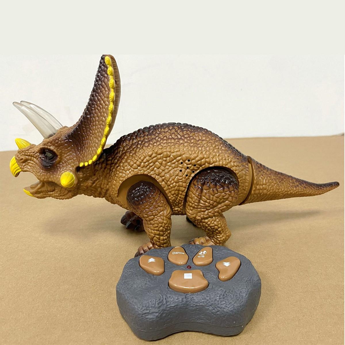 

(Драгоценная память)Имитация динозавра, игрушка с дистанционным управлением, многофункциональная модель динозавра с легкой прогулкой и звучанием, коричневая/зеленая игрушка-трицера-топс One Size красный