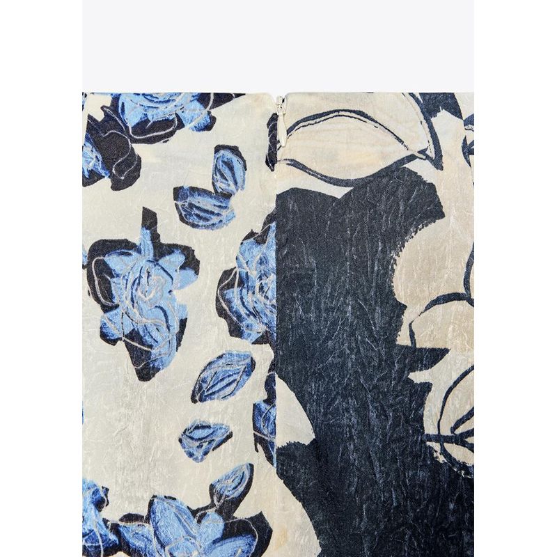 Summer New Arrival Women's Clothing Temperament Skirt Silk Satin Texture Print High Waist Straight-leg Midi Dress 3666111