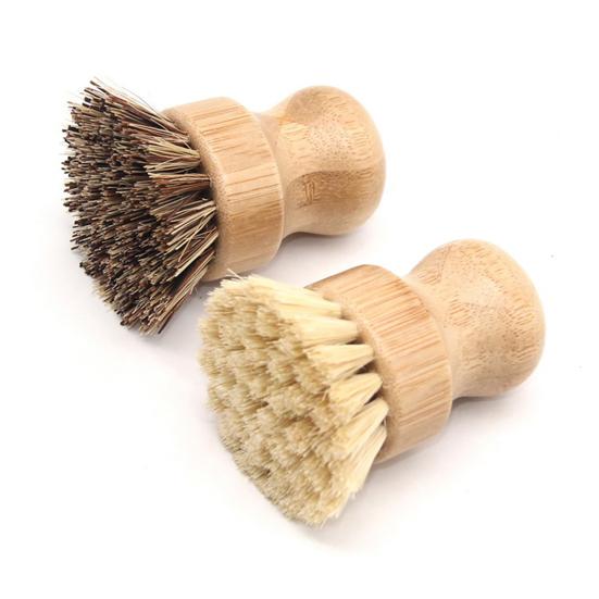 Dish Washing Brush Short Durable Bamboo Fiber Wooden Pot Brush for Home
