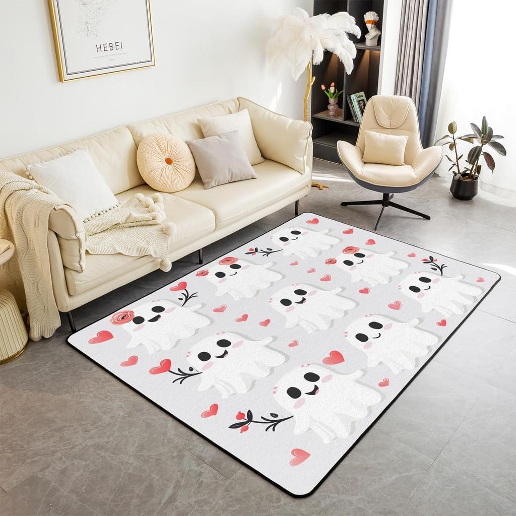 Black Crow Living Room Rugs Halloween Decoration Decorative Carpet for Kids Teens Adult Sugar Skull Skeleton Bones Area Rug