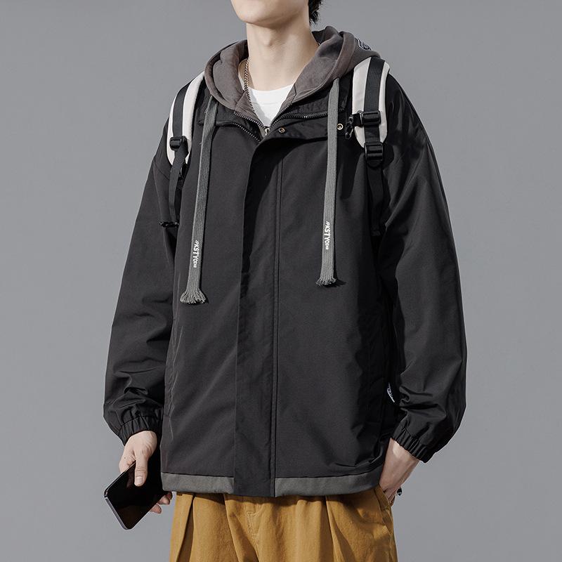 

Осенняя новая куртка Fake Two Jackets Мужская повседневная куртка с капюшоном в стиле Гонконга Весна и Осень Дизайн Sense Niche Trend 4XL чёрный