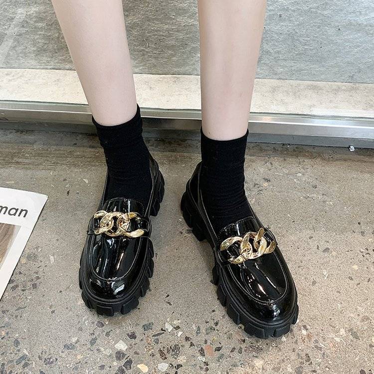 College British Style Small Leather Shoes Women's Muffin Platform Spring and Autumn New Versatile One-pedal Loafers Round Head Single Shoes Tide