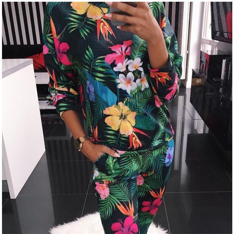Women Pajama Sets Floral Print Long Sleeve Top Pants Sleepwear Lounge Suits