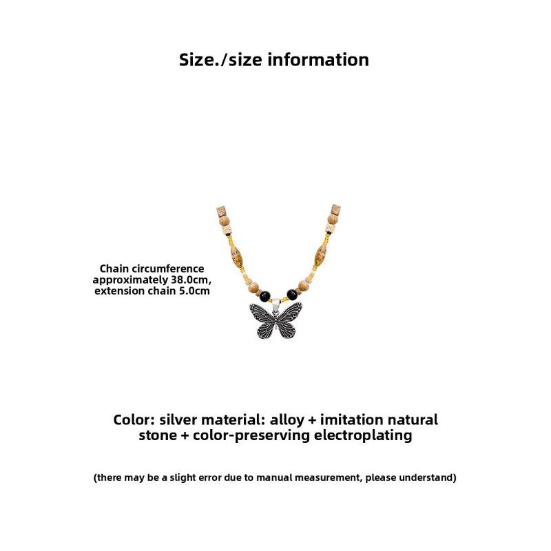 New chinoiserie butterfly beaded necklace women's fashionclassy accessories ethnic style retro decorative clavicle chain