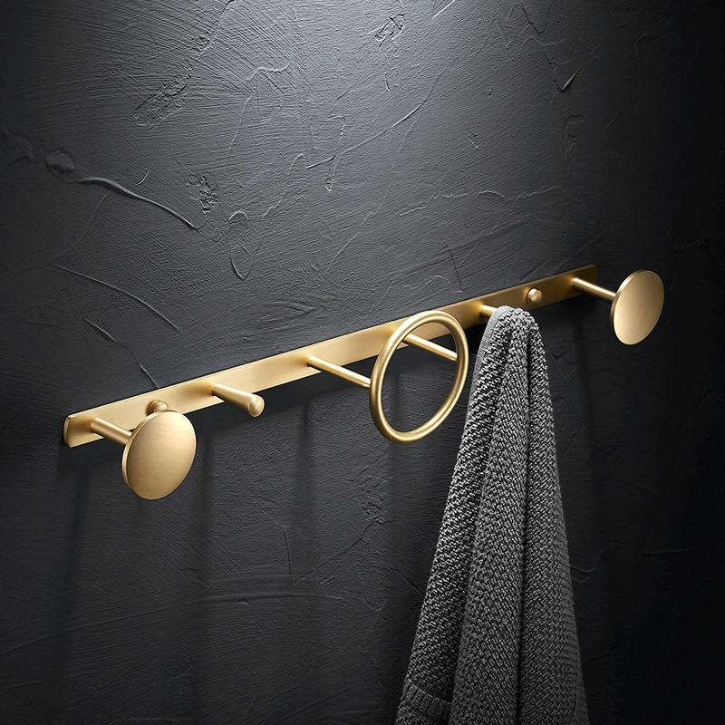 Brushed Gold Towel Hanger Brass Robe Hooks Clothes Hat Hook  Row Robe Hook Bathroom Brass Bath Hardware Set Kitchen Hanger