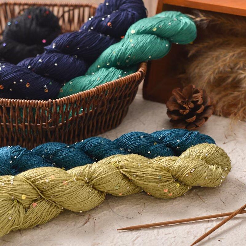 Tencel Beads Colorful Sequins Thread Summer Hand-Knitted Sweater Scarf Shawl Twisted Yarn 100G