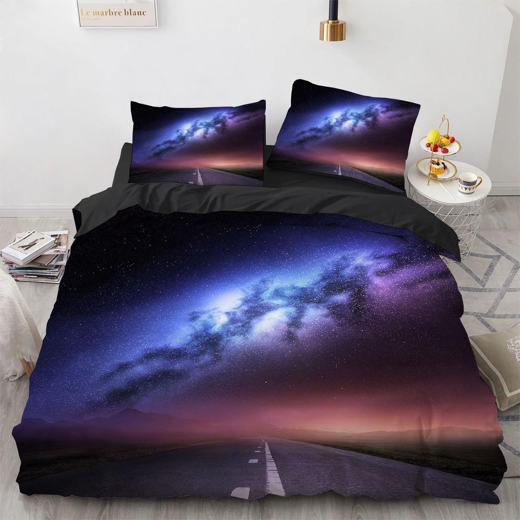 Galaxy Duvet Cover Set Space Romantic Magic Polyester Comforter Cover for Kids Boys Girls Bedding Set King Size with Pillowcase