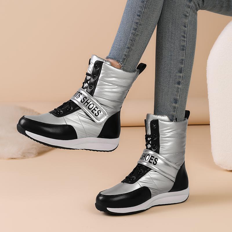 Autumn Winter New  Patchwork Women Snow Boots Causal Flat Bottom Waterproof Warm Plush Fur Sneakers Ankle Boots Sports Shoes