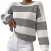 Damen S Lockerer Rundhals Langarm Gestreifter Strickpullover