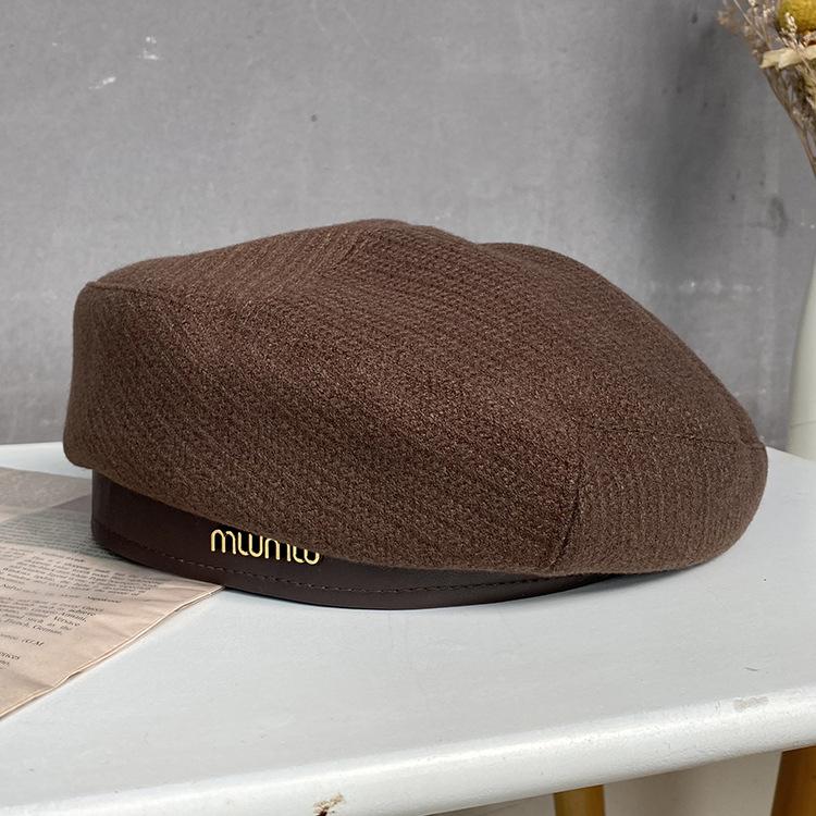 Black Beret Female Corduroy Leather Brim Foreign Artistic Artist Hat Pumpkin Hat Shows Small Trend