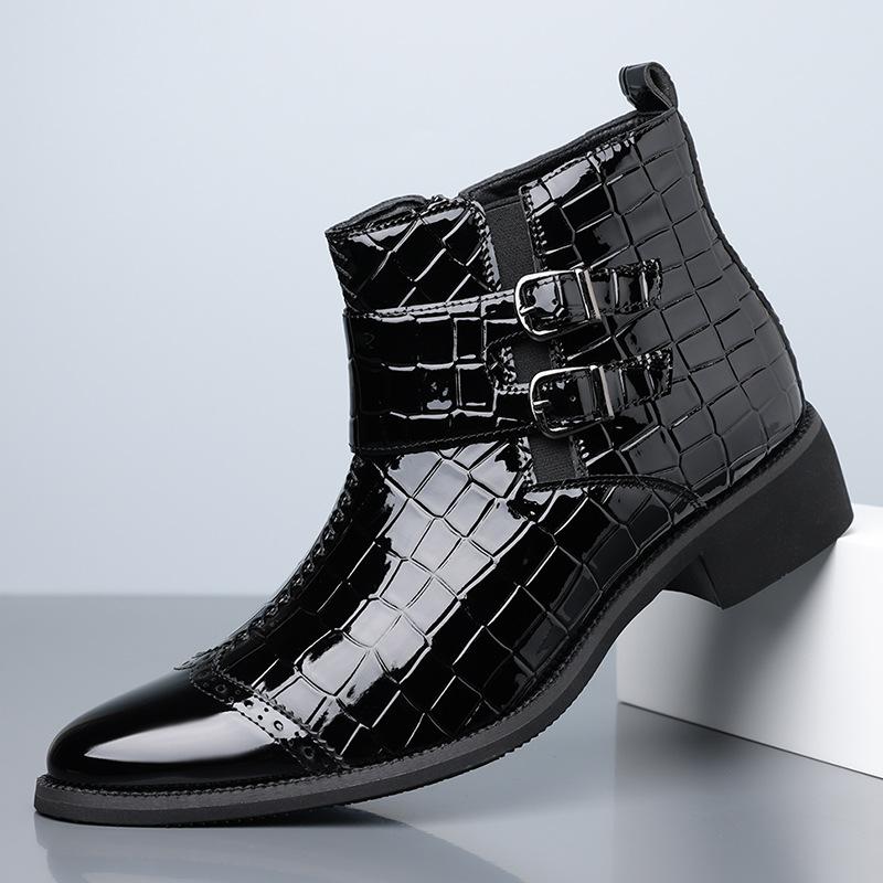 

Size 48 Mens Chelsea Boots High Quality Classic Business Leather Shoes Fad British High-end Pointed Mens Boots Botas Para Hombre 39 чёрный