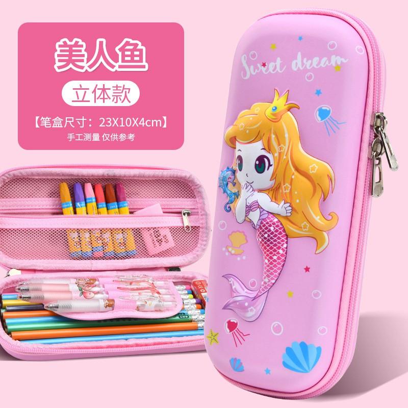 Kids Pencil Case 3D PU Leather Stationery Bag Boys Girls School Supplies Cartoon Design Multi Compartment