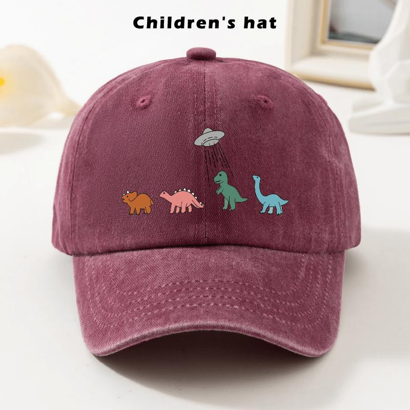 Casquette de baseball lavée avec imprimé Dinosaure OVNI en coton réglable Snapback pour les jeunes jeux d'extérieur