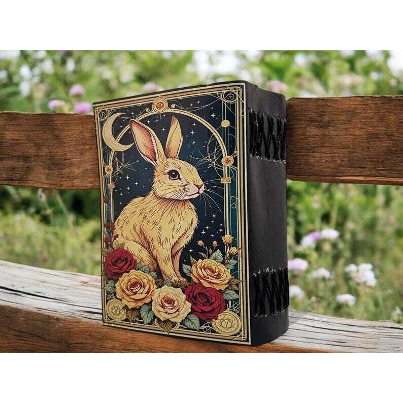Bunny Rabbit Handmade Grimoire Leather Journal Notebook for Gift Diary