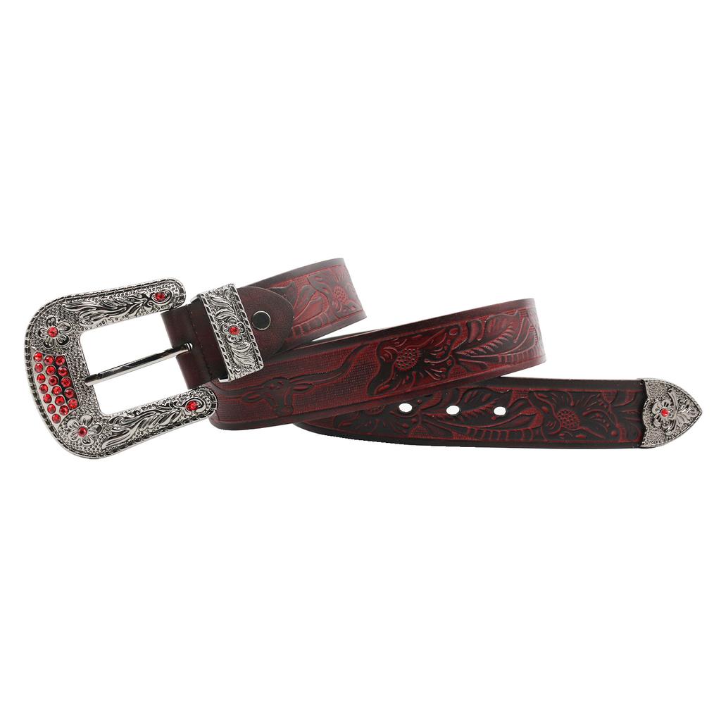 Design Rhinestone Belt Head Layer Cowhide Embossing Craftsmanship Western Ethnic Style Style Belt