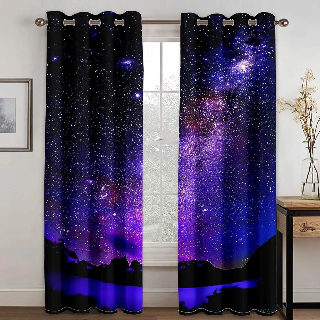 Green Aurora Curtains Night Stars Moon Curtains Living Room Bedroom Home Decor Curtains 2 Panels