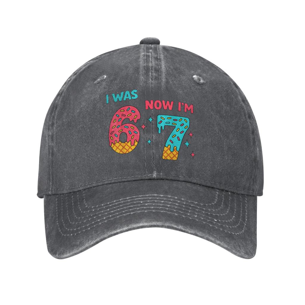 Summer 7 Year Old Birthday Shirt was 6 Now I'm 7 67 Funny Baseball Cap Sun Design Washed Trucker Hat Men Outdoor Snapback Cap