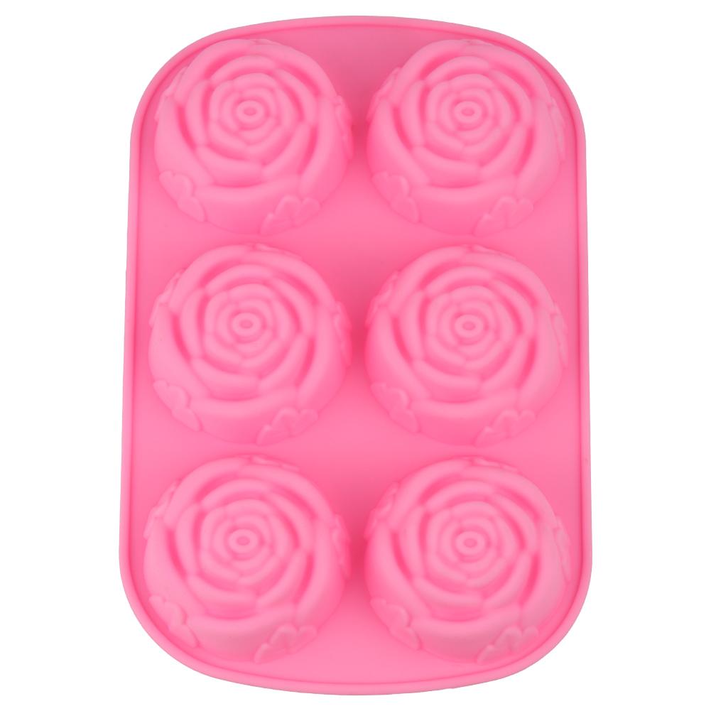 6-Hohlraum Rosenförmige Silikon Pudding Schokoladenkuchen Form Mikrowellen- Gefrierschrankfest Rosa