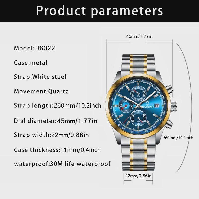 Luxury Mens Watches Luminous Waterproof Chronograph Luminous Man Wristwatch Leather Men Quartz Watch Casual Clock