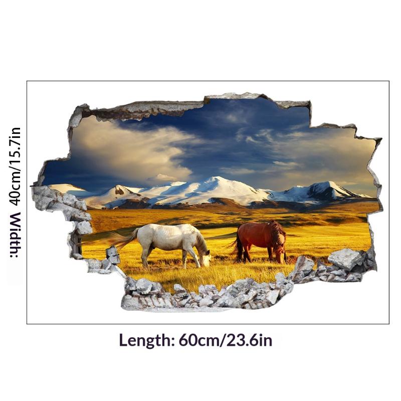 Plakat ze zwierzętami Dziura w ścianie Sztuka Biegnący Dobry Koń Winyl Naklejki Muralowe Do Salonu