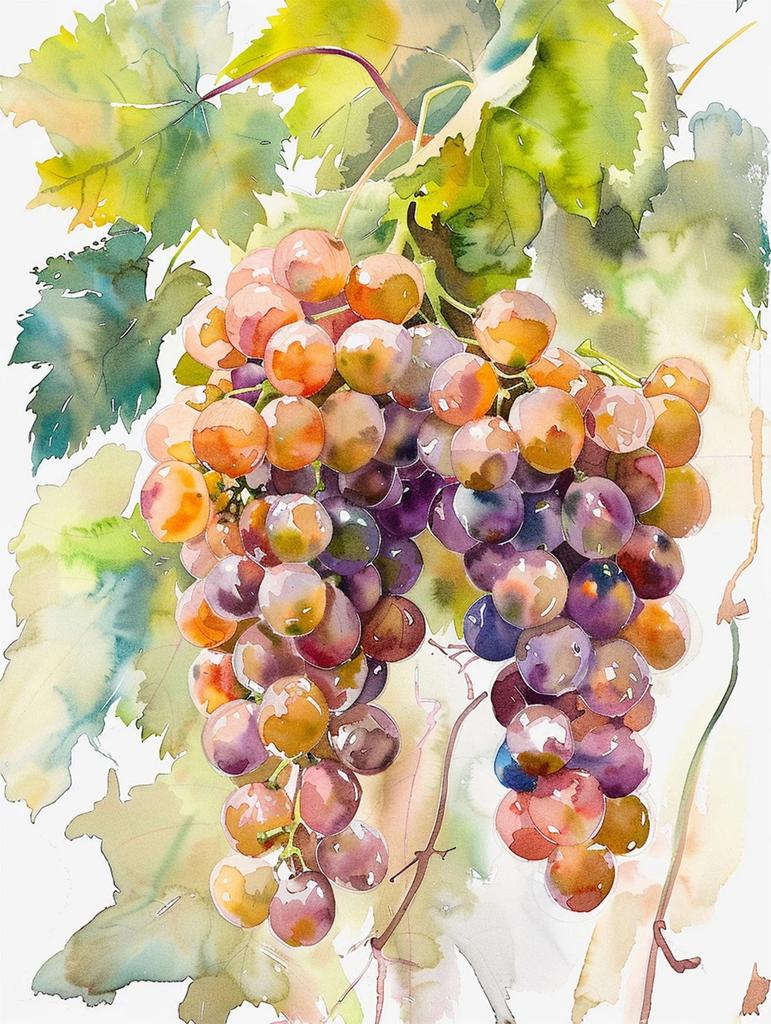 Blueberry Grapes Peaches Pomegranate Watercolor Fruit Poster Canvas Painting Modern Nature Wall Art Picture Home Decor Gift