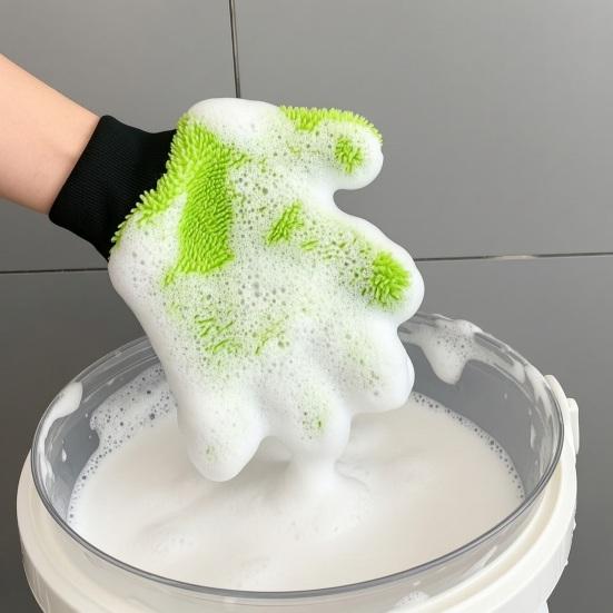 1 Stück beidseitiger dicker Plüsch-Waschhandschuh für das Auto, weicher 5-Finger-kratzfreier Handschuh für die Schaumreinigung, wasserdicht, Handgelenk, Detailpflege
