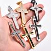 Stylish Stainless Steel Double Cross Pendant Necklace for Women Men Religious Faith Prayer Charms Chain Metal Jewelry Accessory