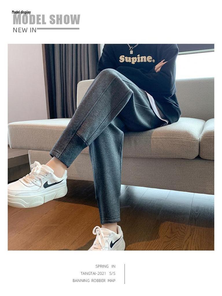 Women's High-Waisted Cotton Blend Harem Sweatpants - Spring 2025 Style, Thin, Casual, Age-Reducing, Nine-Tenths Length, Cuffed.