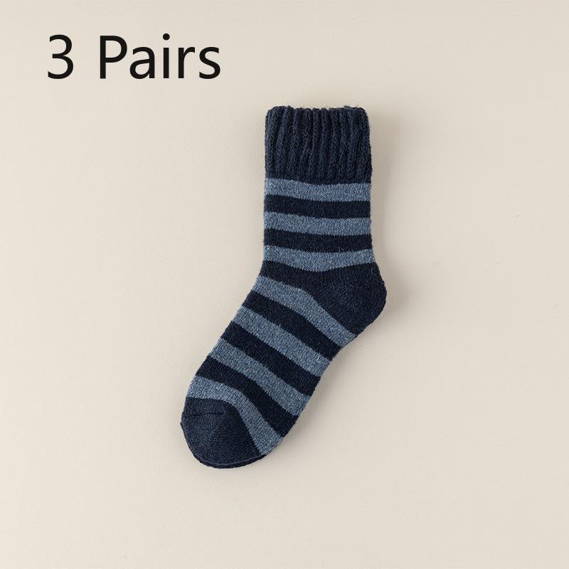 3 Pairs of Men's Winter Velvet and Thick Warm Hoop New Striped Wool Mid Tube Socks