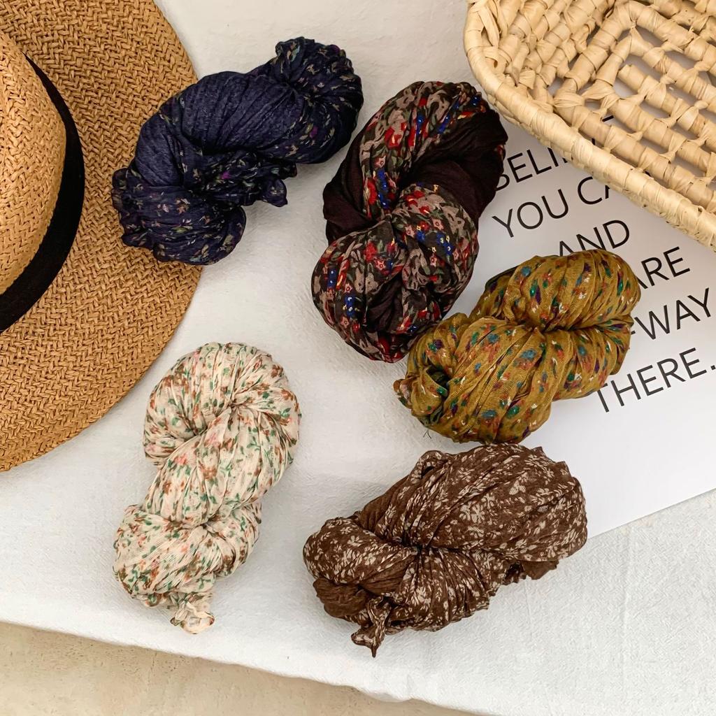 Women's Cotton and Linen Scarf Floral Scarf Splicing Literary and Artistic Fashion Warm Scarf Shawl