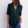 Camicia a maniche lunghe in chiffon con scollo a V e cerniera, taglie forti, da donna, con maniche regolabili