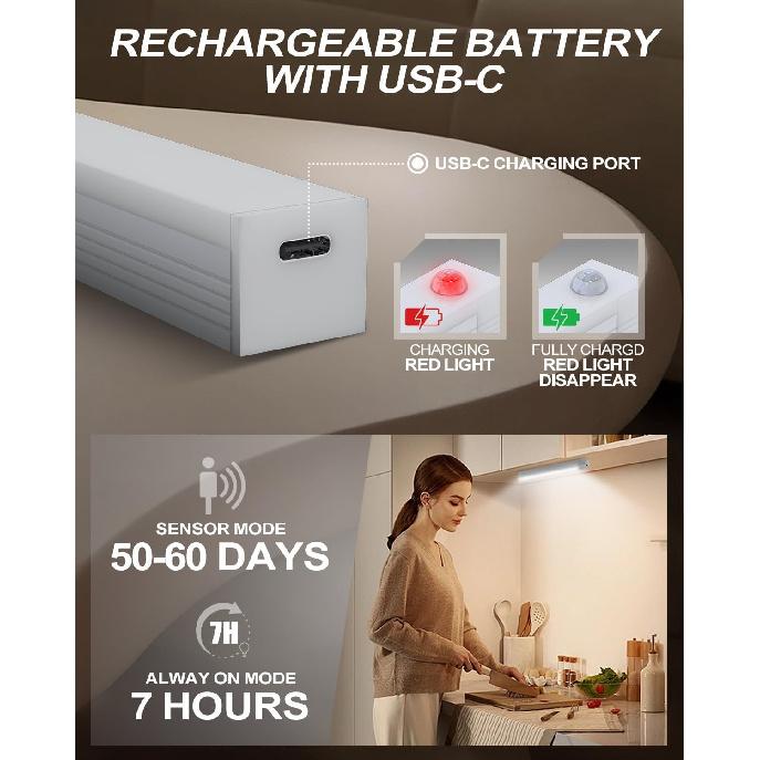 4pcs LED Motion Sensor Light Bar Magnetic Under Cabinet Sensor Light,Cool White/Warm Light Indoor Night Light for Kitchen,Stair