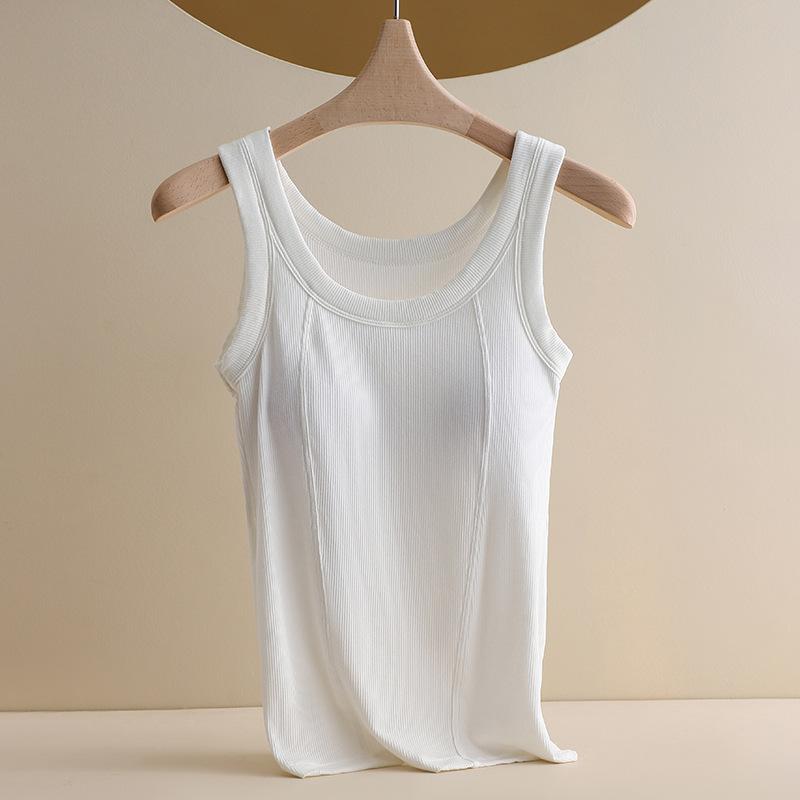 Women's Halter Top with Chest Pads One-piece No-wear Brasleeveless Top with Summer Thin Inside