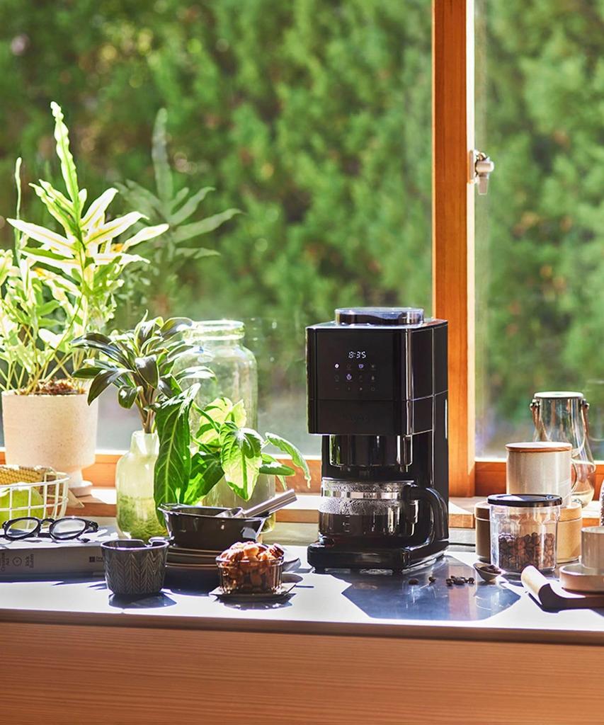 BRUNO Coffee Maker, Fully Automatic, Cone Type, with Coffee Mill, Bean or Powder Compatible, 3-Level Grind Size and Strength Adjustment, Greige,